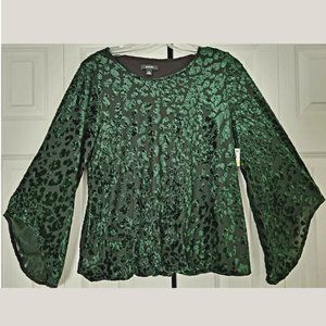 Alfani burnout blouse, Size Medium, Emerald Green Velvet Leopard Print
